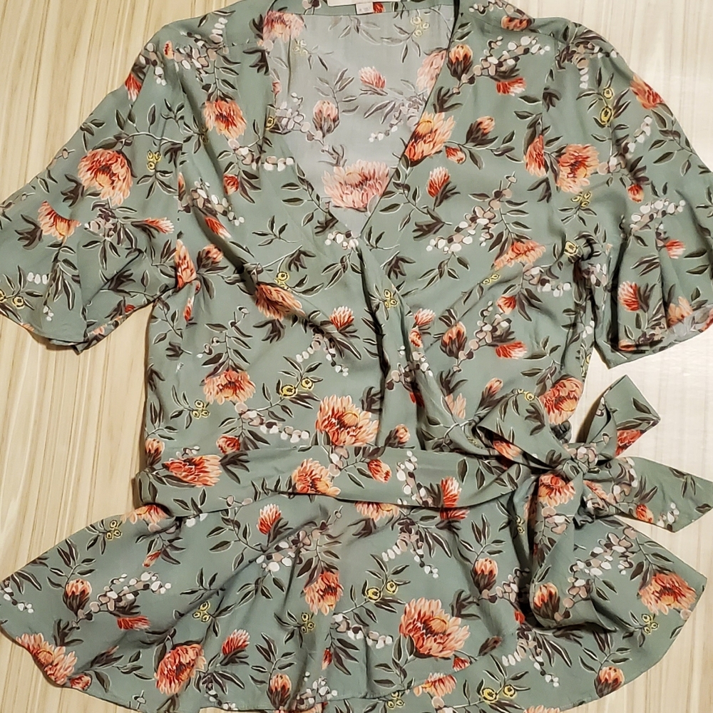 Light green wrap peplum top